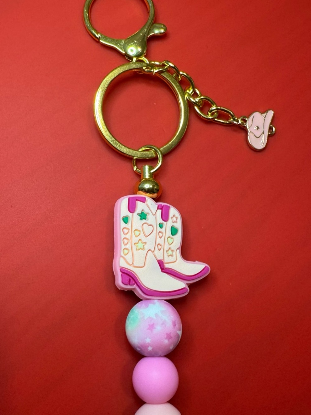 Pink Cowboy Boot Keychain Charm